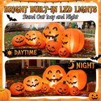 Haunt & Co 7.5 FT Long Halloween Inflatables Pumpkin Family Lighted,7 Pumpkins Blow Up Yard Decoration, Built-in LEDs, Stakes & Tethers Included