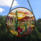 Haunt & Co Seasonal Christmas Gift - Cactus Halloween Christmas Stained Glass Hanging Ornament - Holly & Pine Holiday Tree Decoration, Gift for Friends, Family, Mom & Dad