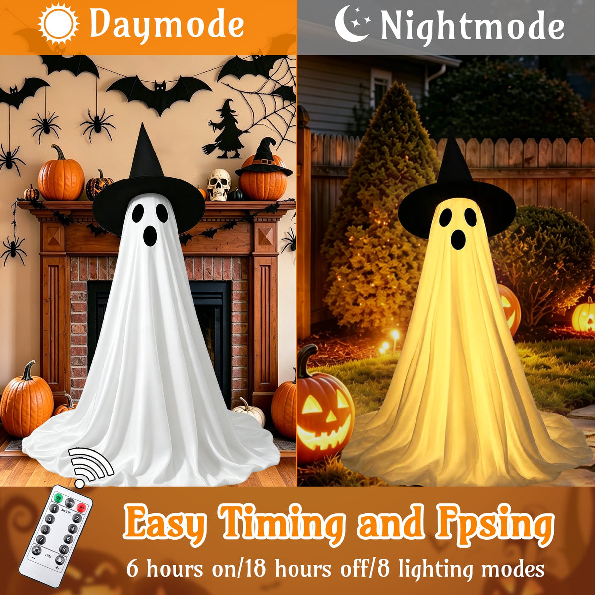 Haunt & Co HiberyHom Halloween Ghost Decor, 2 Pack Early , 4.6 FT Light Up Ghost with Remote