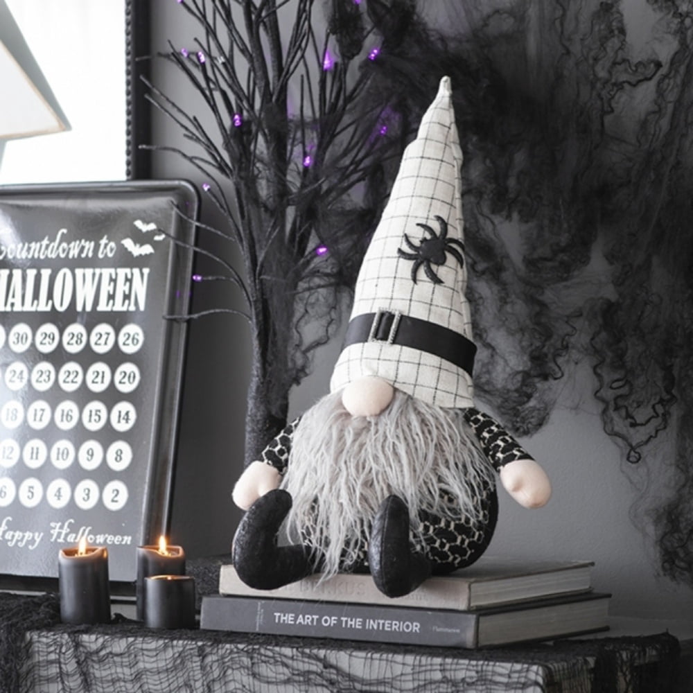 Haunt & Co Tcbosik 2 Pack Gnome Halloween Ornaments, Halloween Gnomes Decoration with Witch Hat, Lovely Fall Gnome Gifts for Friends Family, Black & White