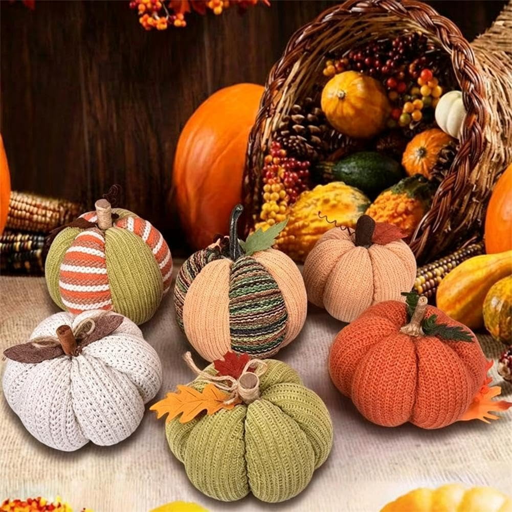 Haunt & Co Knitted Pumpkin Decor, Fall Harvest Crochet Pumpkins, Cute Knit Pumpkin Ornaments for Halloween Thanksgiving Home Decor, Fall Room Mantel Table Decoration (RL)