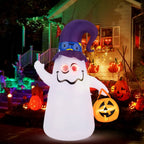 Haunt & Co Costway 6 Ft Halloween Inflatables Cute Ghost with Jack-O-Lantern & Witch Hat