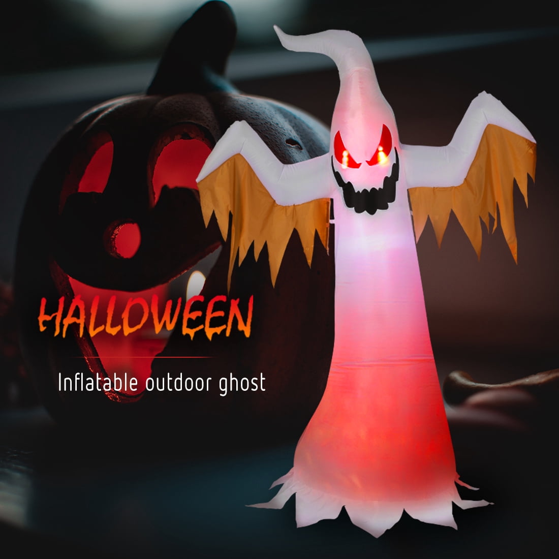 Haunt & Co VIVOHOME 8ft Height Halloween Inflatable White Ghost with Red Rotating Led Lights Blow up Outdoor Lawn Yard Decoration