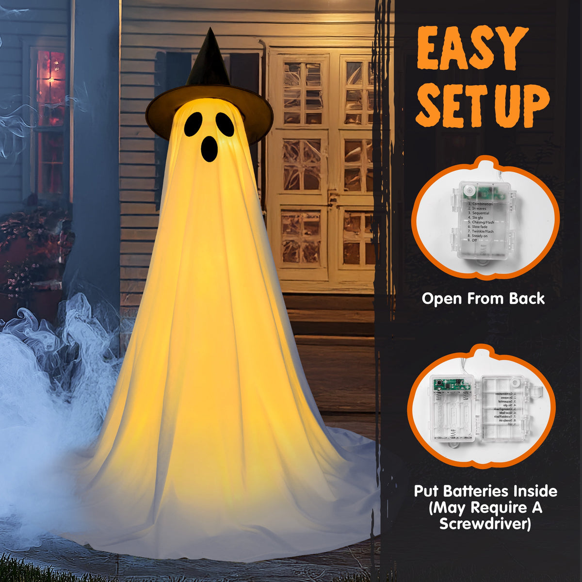 Haunt & Co 2 Packs Outdoor,Light Up Halloween Spooky Standing Ghost with Witch Hat,Scary Ghosts Decor with LED Lights