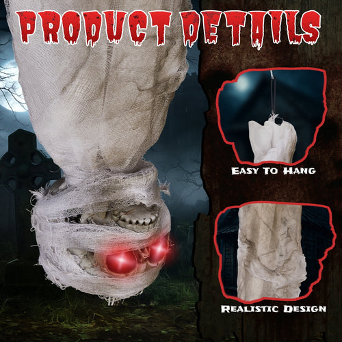 Haunt & Co 3ft Hanging Zombie Animated Creepy Mummy Halloween w/ Pre-Recorded Screaming, LED Eyes