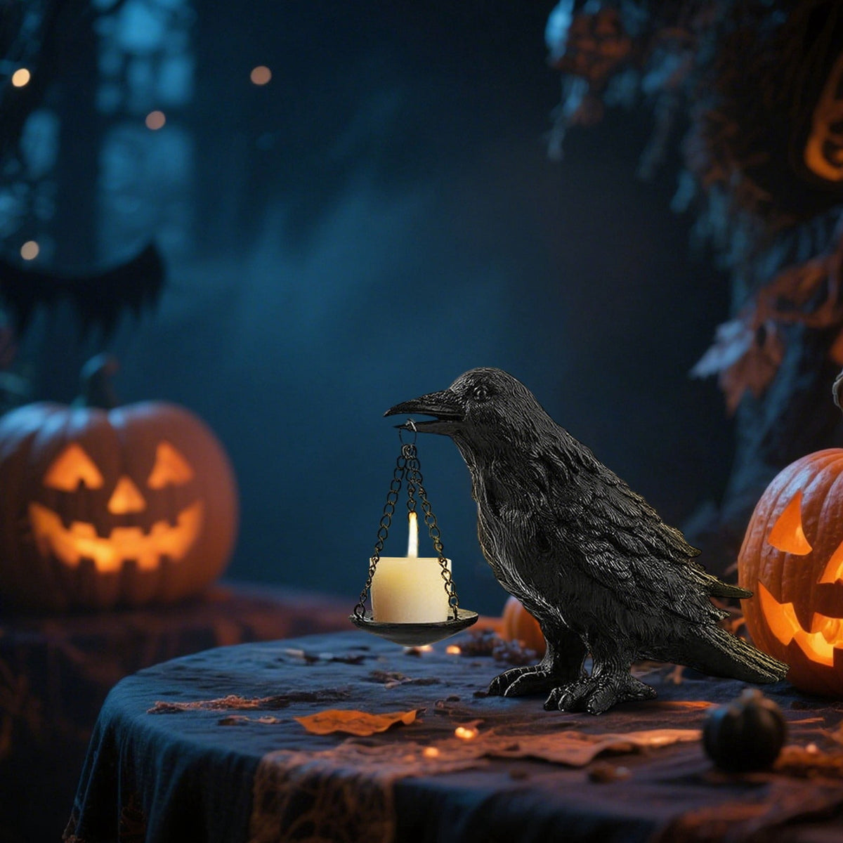 Haunt & Co Candle Holder Resin Statue for Halloween Decorations, Vintage Bird Table Centerpiece for Home Decor, Spooky Indoor Tealight Lamp Base for
