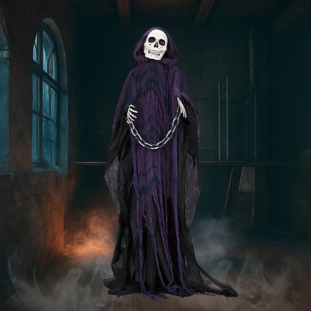 Haunt & Co 6ft Life-Size Halloween Animatronic Grim Reaper - Sound-Activated, 1-Minute Assembly