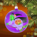 Haunt & Co Laved Italian Ornaments FLYING GREEN WITCH BALL Halloween Pumpkin Broom 936326
