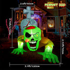 Haunt & Co 5.7FT Inflatable Halloween Inflatable Crawling Green Ghost with Tombstone Built-in LED Lights Inflatable LED Lights Blow Up Yard Decoration