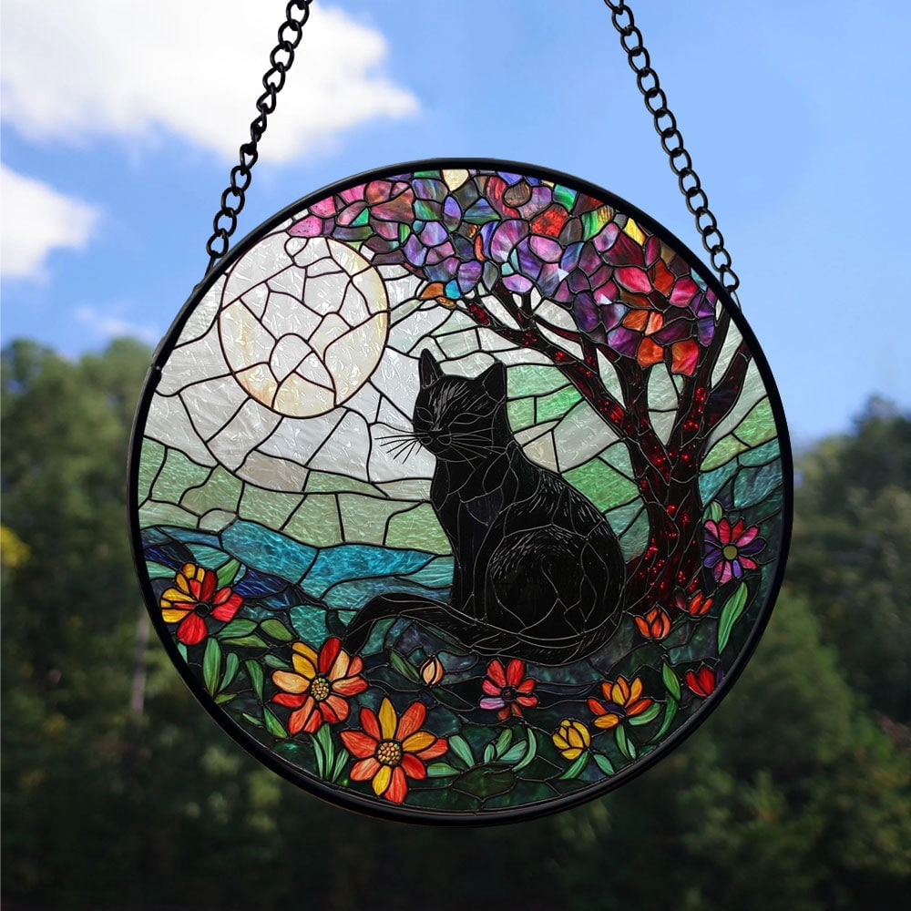 Haunt & Co Kitchen Christmas Gift - Black Cat Halloween Fall Christmas Stained Glass Hanging Ornament - Warm Holiday Tree Decoration, Christmas Gift for Mom, Dad, Friends, Family