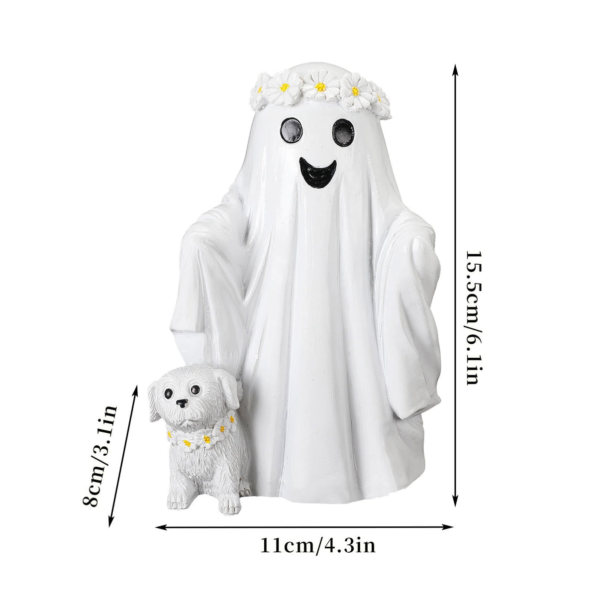 Haunt & Co Hand Painted White Ghost Walking Dog Statue Weatherproof Halloween Ornament for Farmhouse Porch Indoor Shelf Seasonal Decor(Whiteï¼?