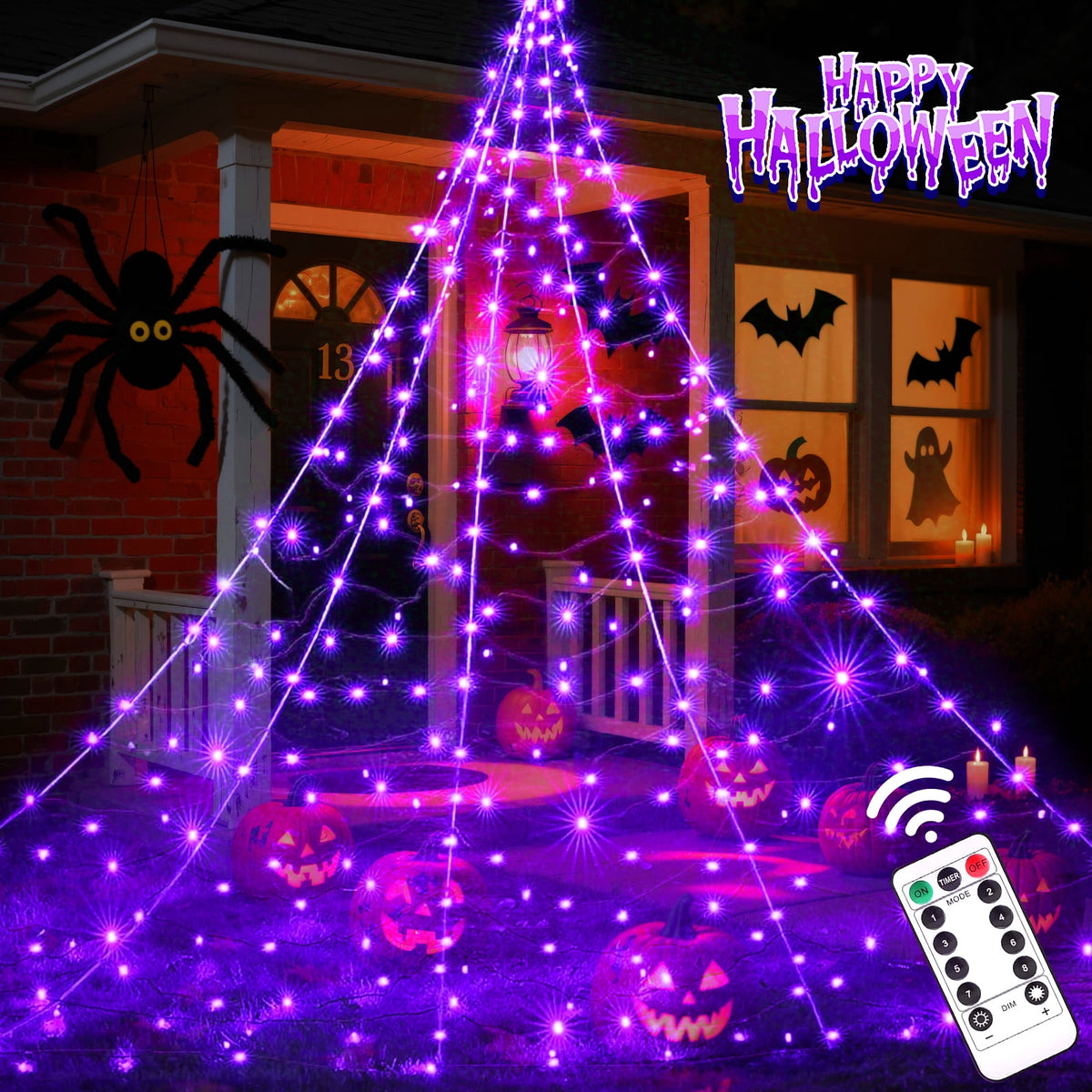 Haunt & Co Scidweet Outdoor, 500 LED Halloween Giant Spider Web Lights