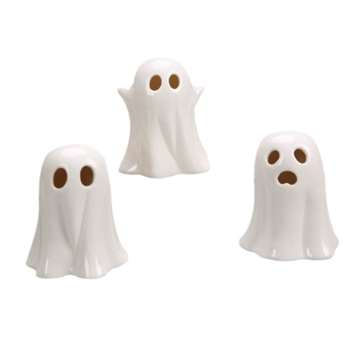 Haunt & Co 3 Pcs Halloween Spooky Ghost Ornaments â?? Warm Glow with Eerie Eyes, Halloween Decorations for Snack Tables, Dessert Stations & Halloween Party Setups â?? perfect for Costume Parties with spooky setups