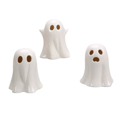 Haunt & Co 3 Pcs Halloween Spooky Ghost Ornaments â?? Warm Glow with Eerie Eyes, Halloween Decorations for Snack Tables, Dessert Stations & Halloween Party Setups â?? perfect for Costume Parties with spooky setups