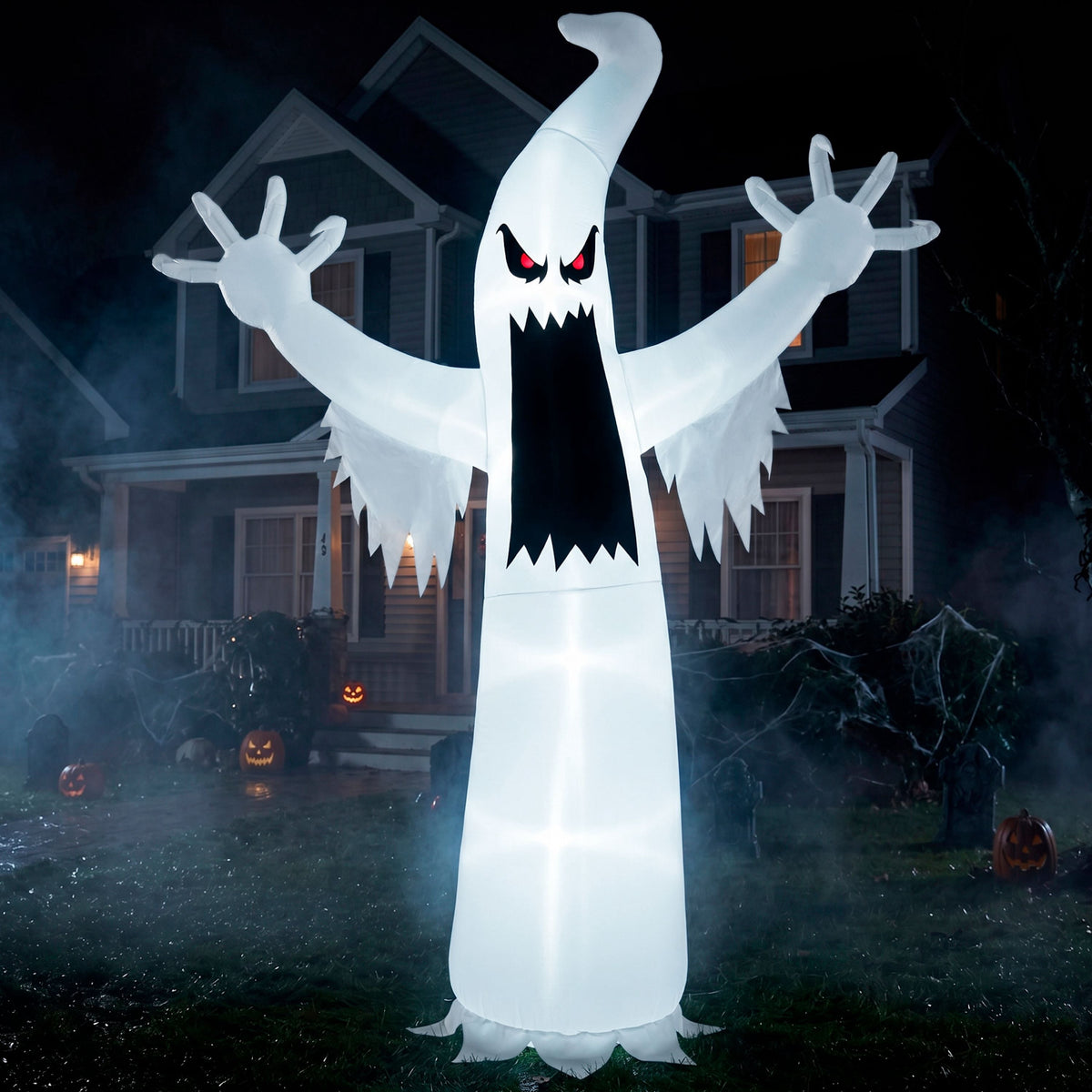 Haunt & Co 12 ft Halloween Inflatable Outdoor Ghost,Giant Ghost Blow Up Decor with Built-in LED Lights,inflatables with Build-in LEDs,Spooky Outdoor Decorations