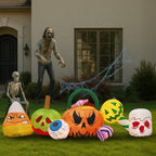 Haunt & Co 8FT Halloween Inflatable Pumpkin Ghost Scene, Waterproof Polyester, Quick Inflation with Stakes/Ropes