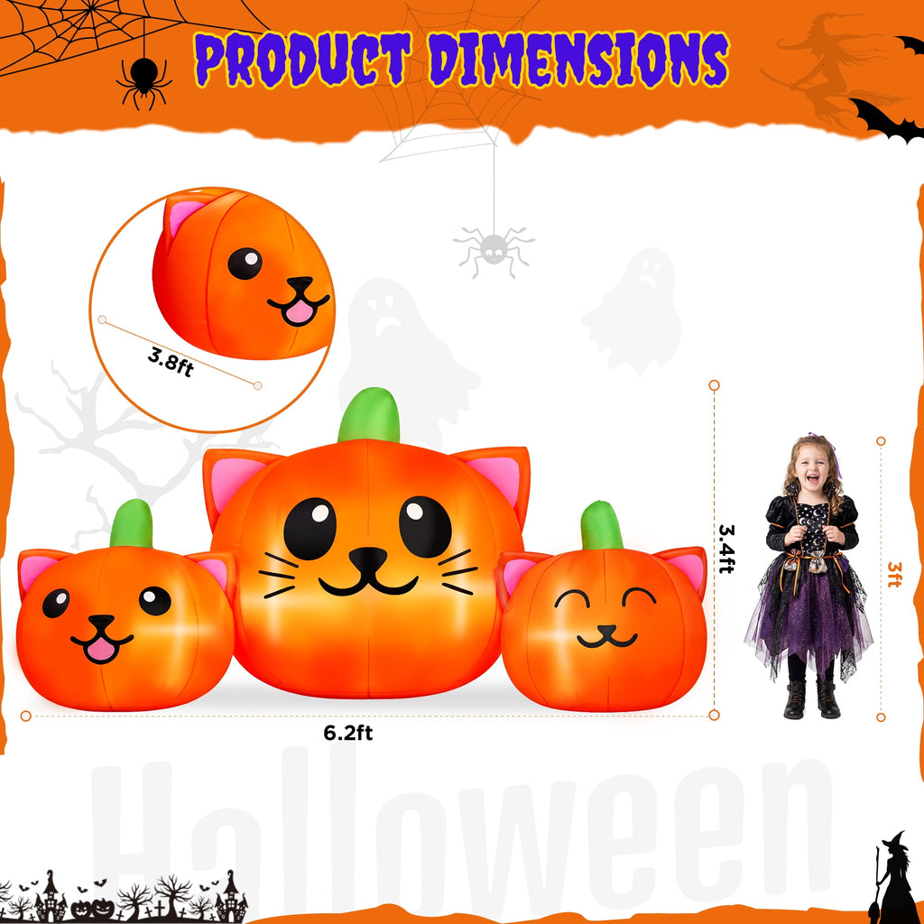 Haunt & Co 6.2FT Halloween Inflatable Pumpkin Cat Outdoor Decorations, Halloween Blow Ups with Lights