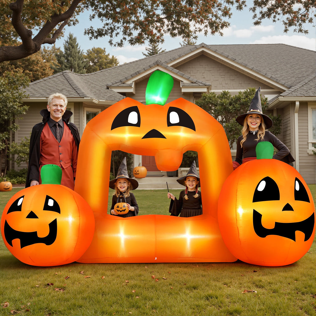 Haunt & Co (2 pack) 8.5FT Halloween Inflatable,Pumpkin Photo with Lights