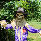 Haunt & Co 6 ft Standing Halloween Scarecrow Yard Decoration with LED Green Eyes