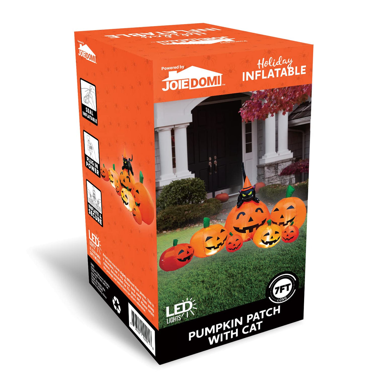 Haunt & Co 7 ft Halloween Inflatable Long Pumpkin with Witch's Cat Decorations Inflatables with Build-in LEDs, Outdoor Blow Up Yard Decorations
