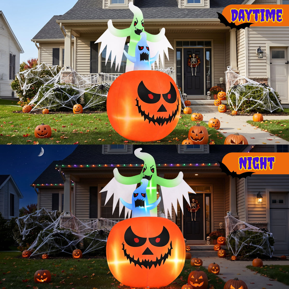 Haunt & Co (2 pack) 6ft Tall Halloween Inflatable,Ghosts Pumpkin with Colorful Flashing Lights,Blow ups Halloween Outdoor Decorations