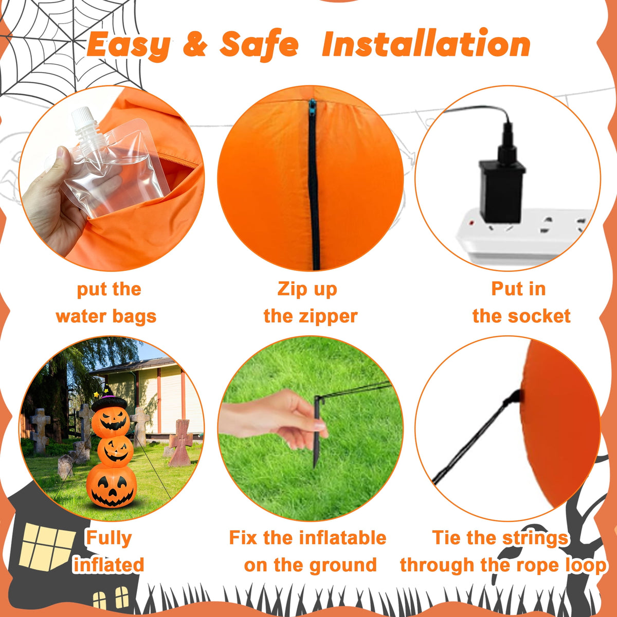 Haunt & Co Faburo 6FT Halloween Inflatable Pumpkin Stack with LED Lights, 3 Jack O Lantern Blow Up Outdoor