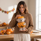 Haunt & Co Halloween Pumpkin Teddy Bear Candy Jar, Festive Snack Storage Container Decorative Resin Ornament, Cute Display Candy Holder for Kitchen Table Party Halloween Home Decoration Gift