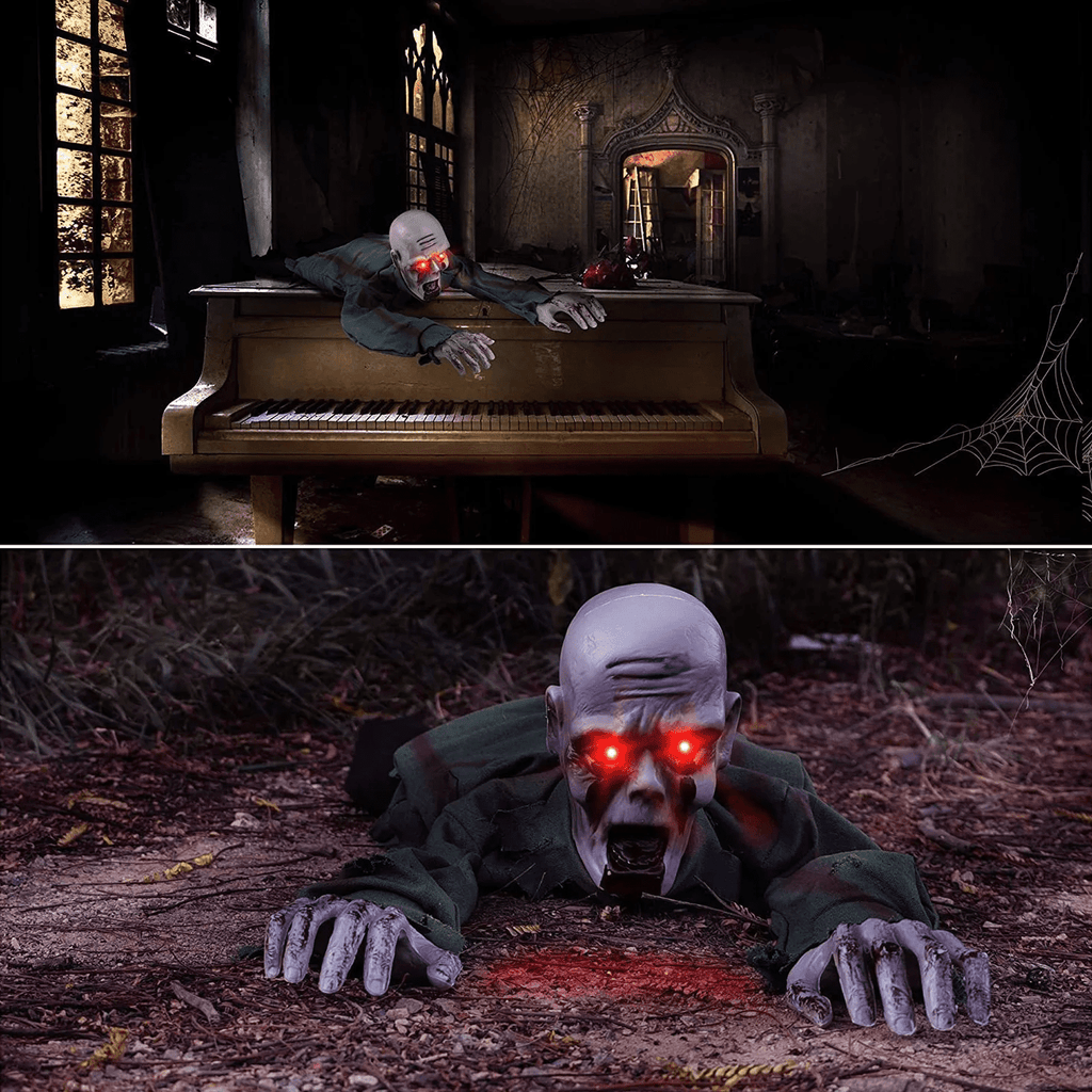 Haunt & Co Halloween Animated Decorations, Outdoor Crawling Zombie with Horror Sound & Glowing Eyes, Zombie Ground breaker Ghost for Graveyard, Lawn, Haunted House Prop Decor