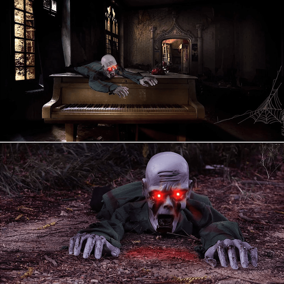 Haunt & Co Halloween Animated Decorations, Outdoor Crawling Zombie with Horror Sound & Glowing Eyes, Zombie Ground breaker Ghost for Graveyard, Lawn, Haunted House Prop Decor