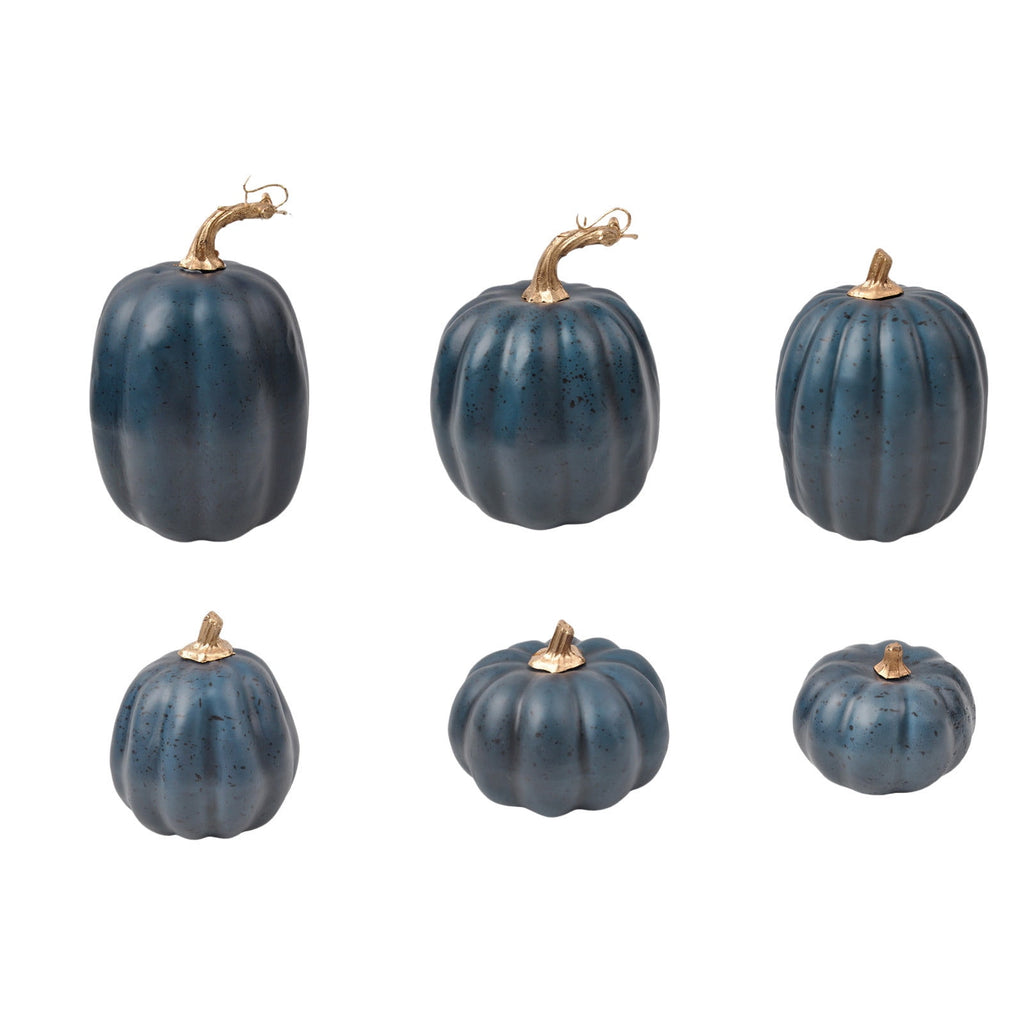 Haunt & Co Blue Artificial Pumpkins Decor Foam Pumpkin Ornament Fall Harvest Thanksgiving Halloween Mantel Tiered Tray Table Centerpiece Home Decoration Speckled Rustic Display Accent