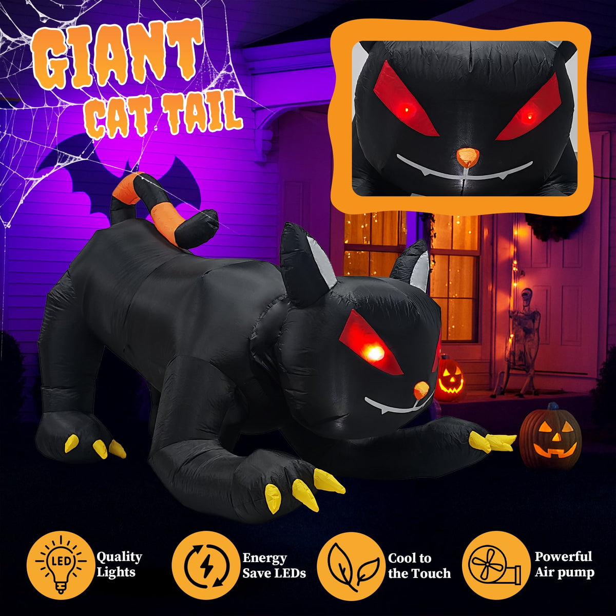 Haunt & Co 4.5' Halloween Inflatables Outdoor Giant Cat Blow up Decor
