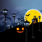 Haunt & Co 2-Pack Haunted House Solar Post Lights - Spooky with Eerie Glow, 40" Rust-Proof Stake, Auto On/Off