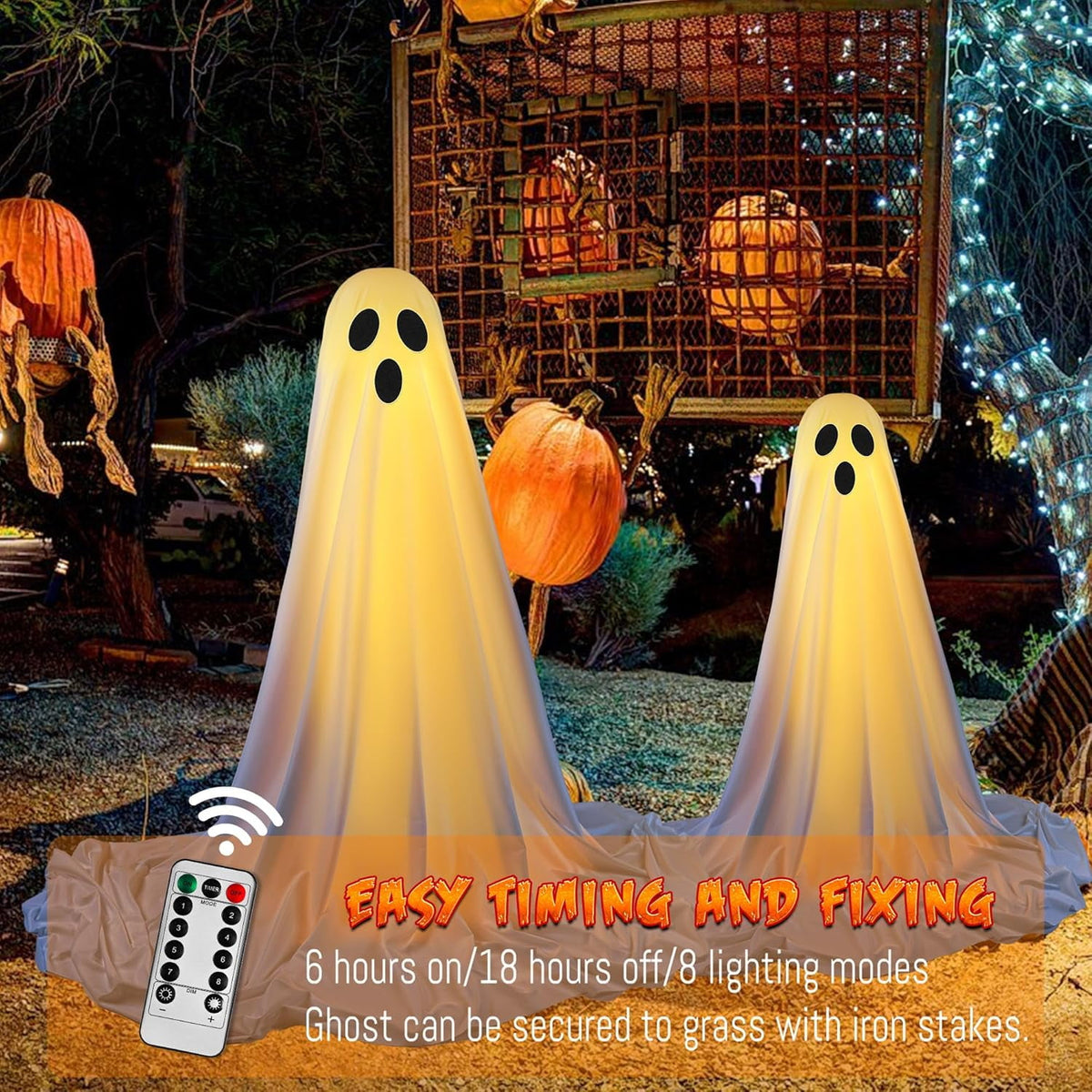 Haunt & Co Outdoor Indoor Indoor,Spooky Ghost Decor with String Lights,Halloween Ghost Lights