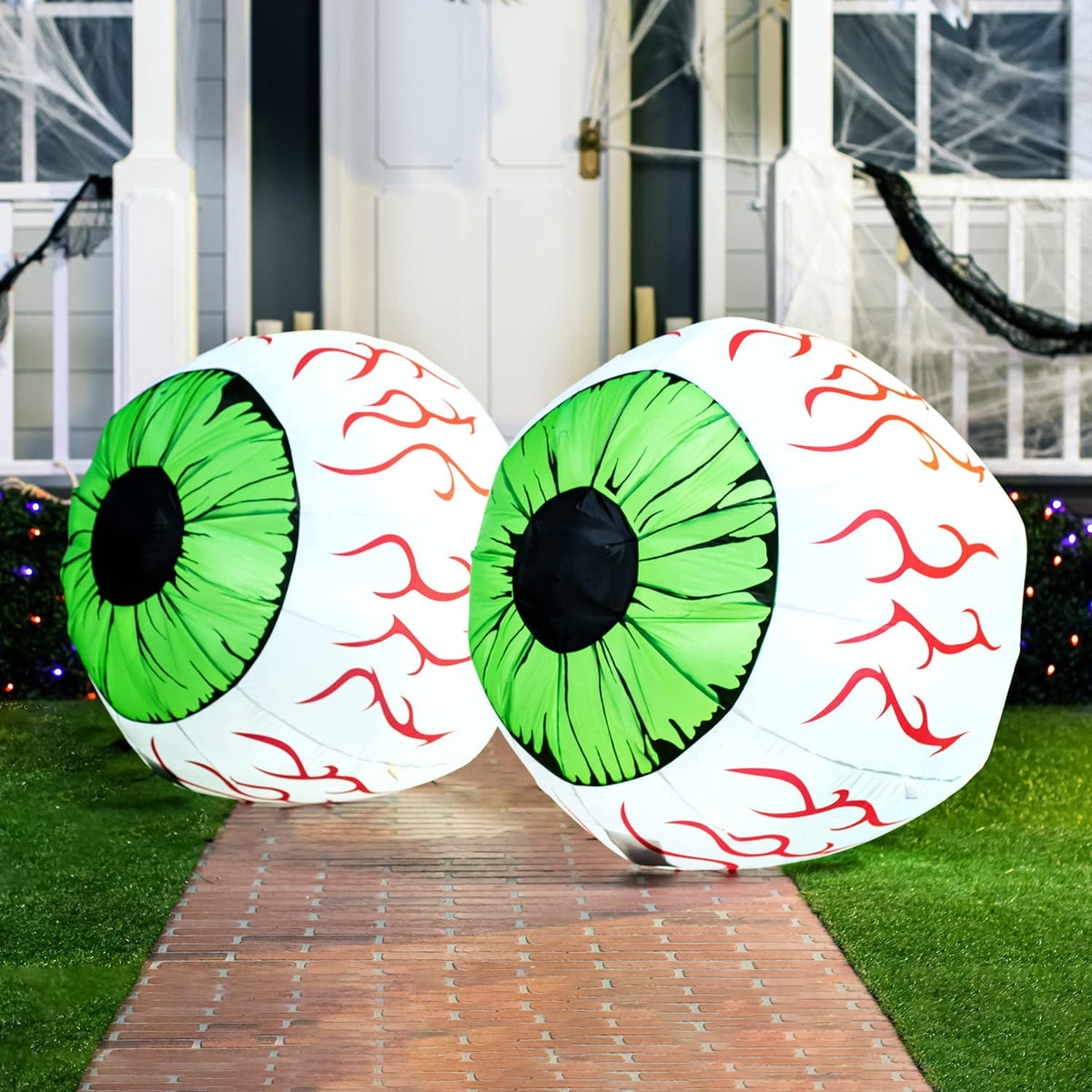 Haunt & Co 2 Pack Halloween Inflatable Eyes Decoration with Build-in LEDs,3 ft Blow Ups Green Eyes