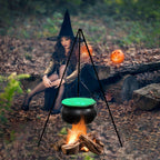 Haunt & Co SDJMa Outdoor, 7.8" Witch Cauldron on 30.7" Tripod with Timer String Lights, Halloween Haunted House Decor