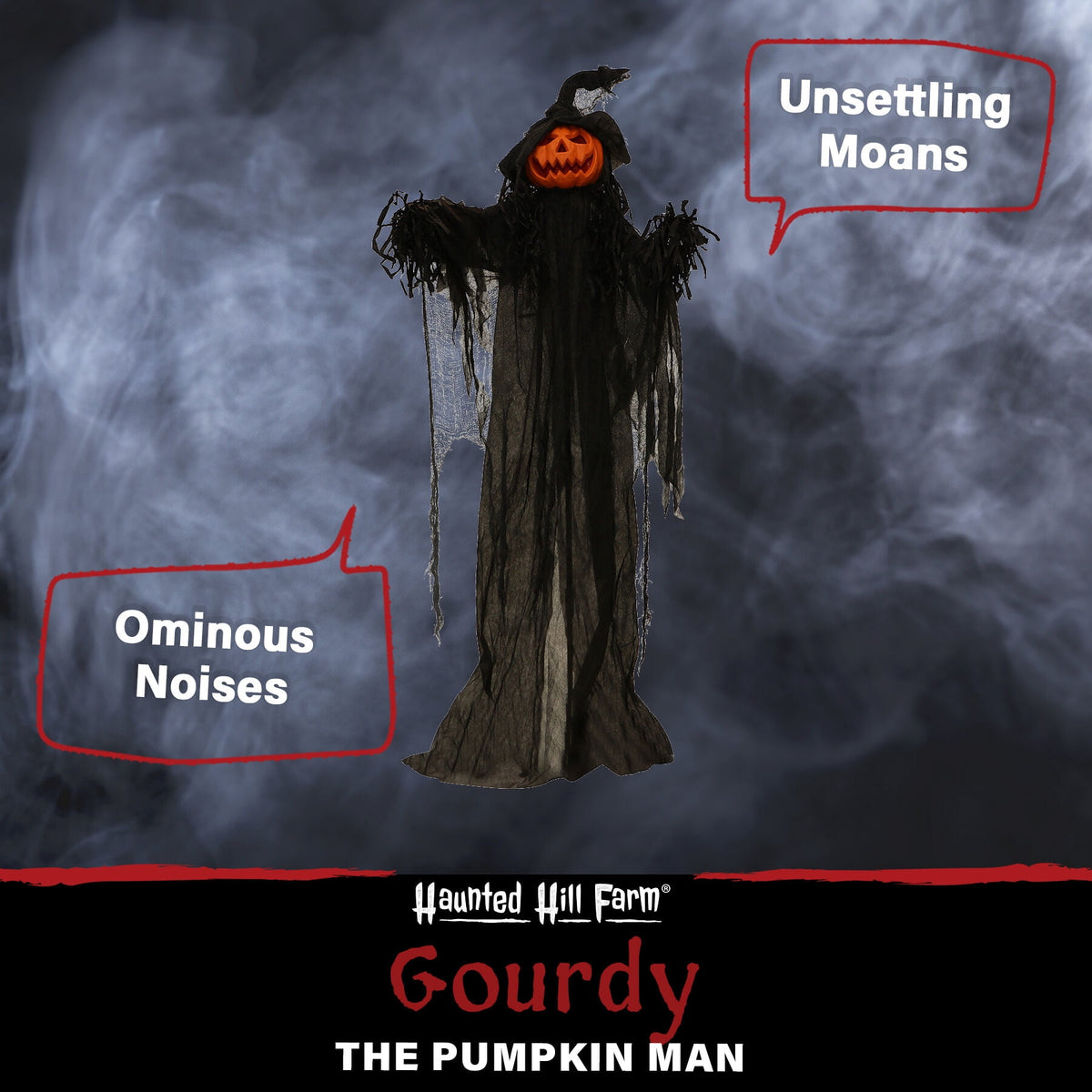 Haunt & Co 5.6-ft. Animatronic Pumpkin, Indoor/Outdoor , Multicolor LED Eyes, Poseable, Gourdy