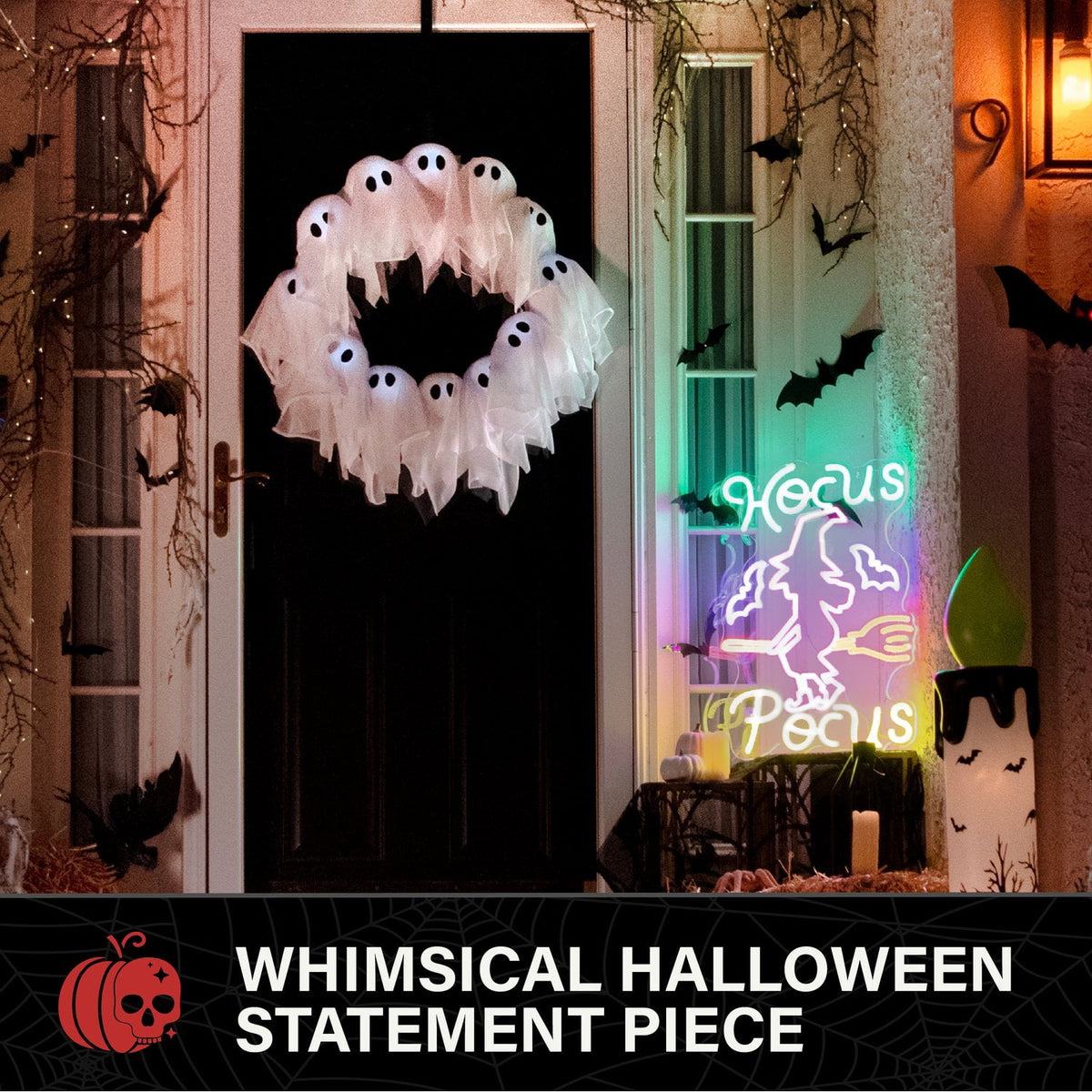 Haunt & Co Witch Sign Multicolor Halloween Décor with Neon LEDs, 1.9-Ft