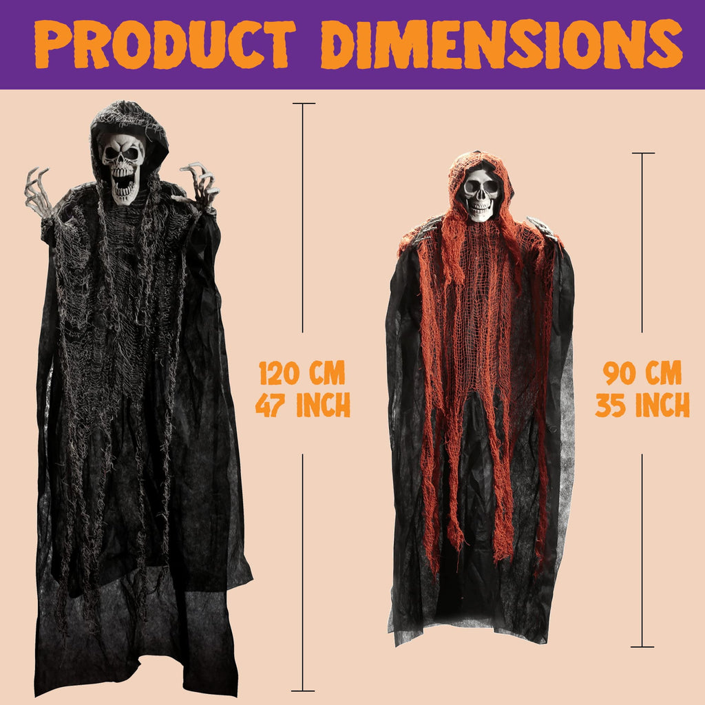 Haunt & Co 3 Pack Halloween Hanging Ghosts,Scary Skeleton Ghosts Grim Reapers Decorations for Halloween Indoor Outdoor Yard Home Decorations