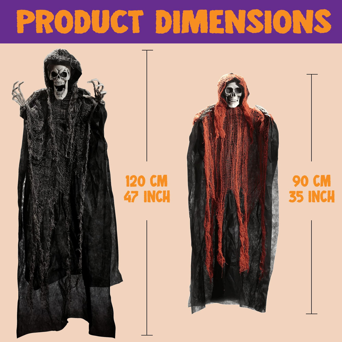 Haunt & Co 3 Pack Halloween Hanging Ghosts,Scary Skeleton Ghosts Grim Reapers Decorations for Halloween Indoor Outdoor Yard Home Decorations