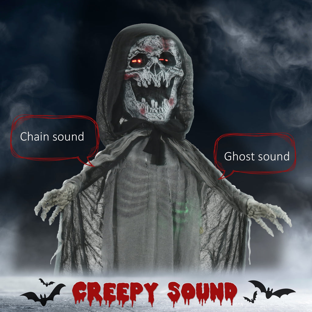 Haunt & Co Outsunny 74" Life Size Outdoor Skeleton Witch, Animated Prop Animatronic Decor with Sound and Motion Activated, Light Up Eyes and Chest, Howling and Chain Sound