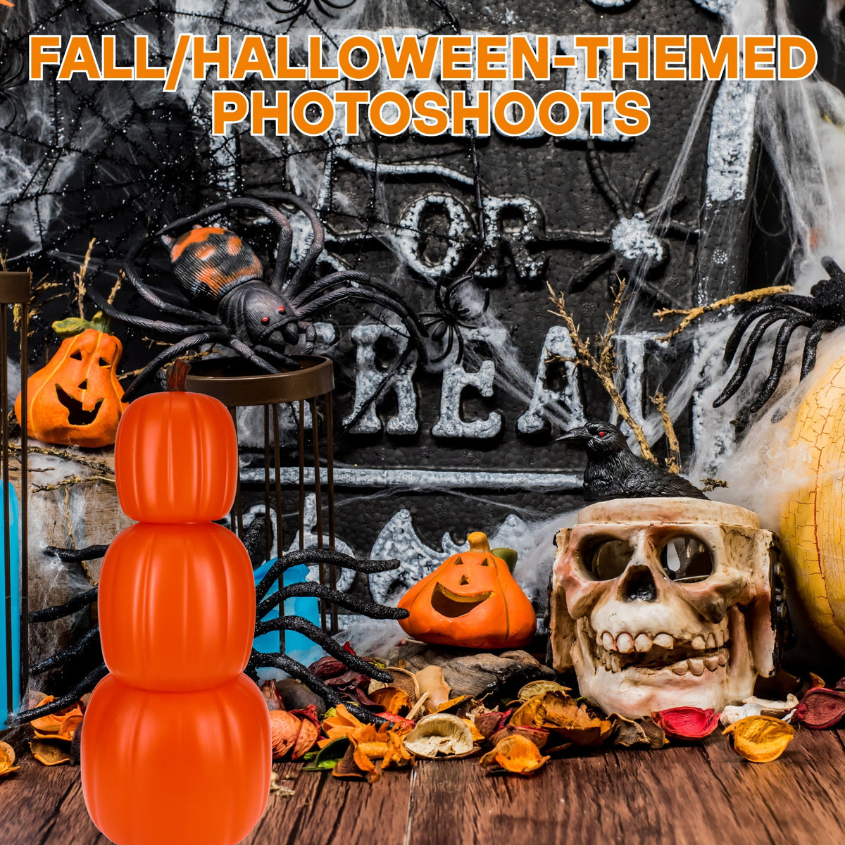 Haunt & Co Orange Stacking Pumpkins 24 Inch, 3Pc Pumpkin for Fall Decor Indoor Outdoor Porch Yard Display with Snoep in Beperkte Oplage