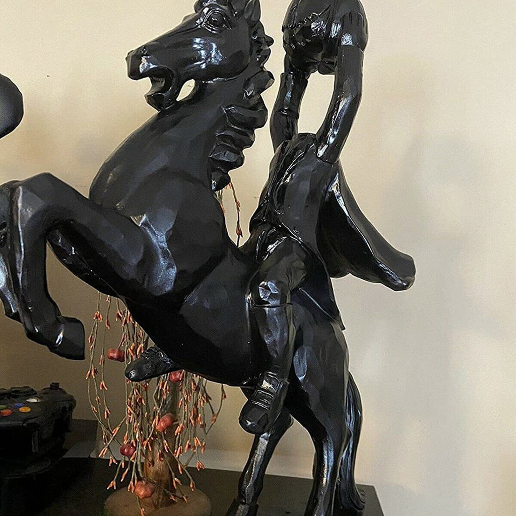 Haunt & Co Desktop Ornament Headless Horseman Resin Statue for Halloween Home Display, 22x12x9 cm, Black