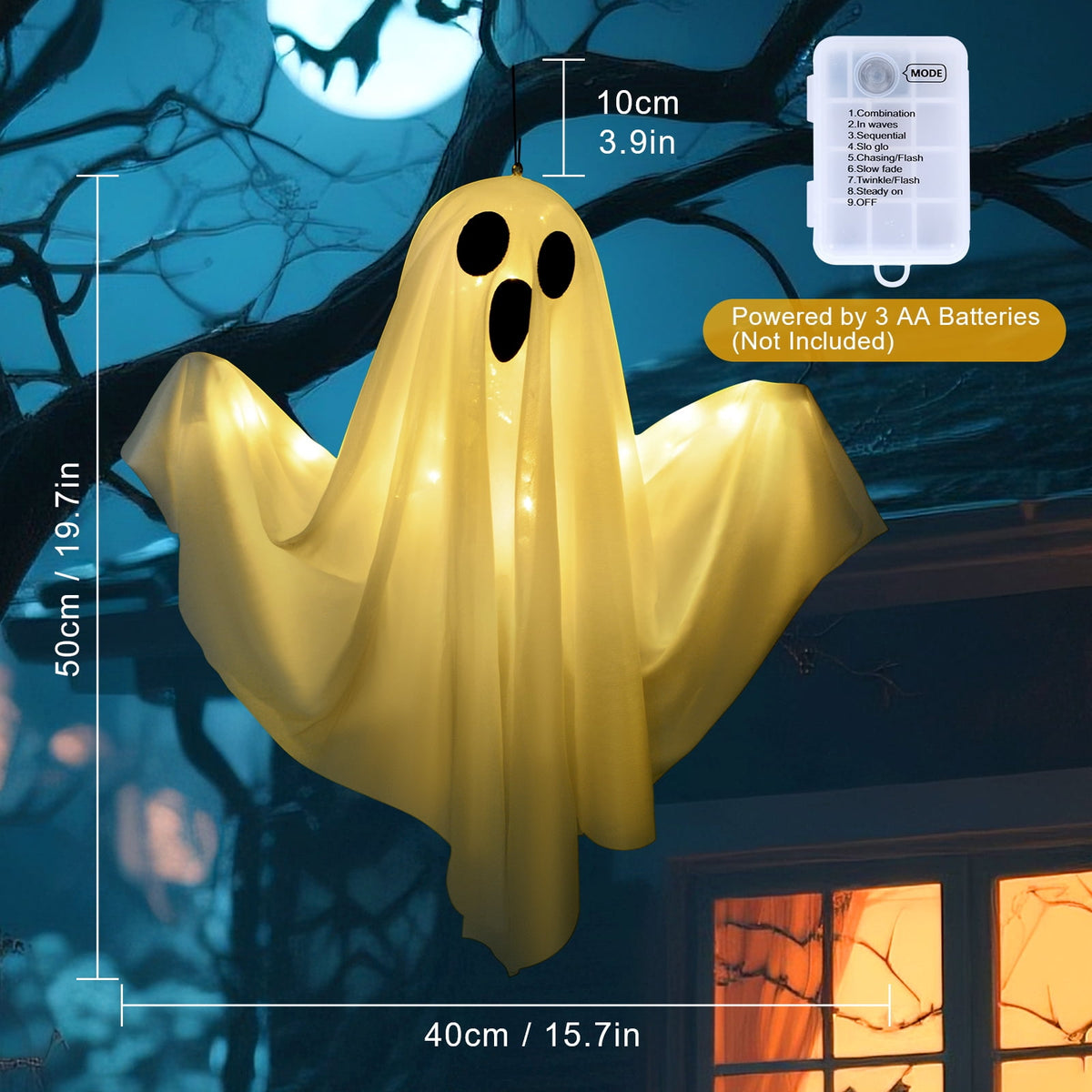 Haunt & Co 3 pack Hanging Ghosts , 20 inch LED Glowing Ghost Outdoor Lights