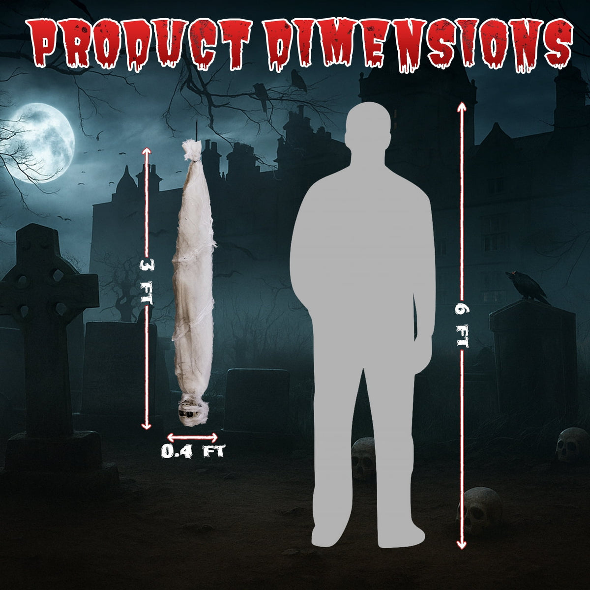Haunt & Co 3ft Hanging Zombie Animated Creepy Mummy Halloween w/ Pre-Recorded Screaming, LED Eyes