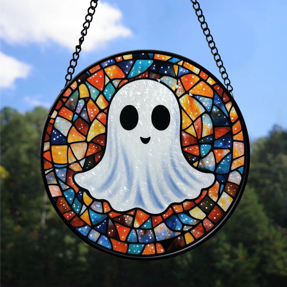 Haunt & Co Christmas Gift Bundle - Halloween Vampire Ghost Orange Blues Spooky Stained Glass Hanging Ornament - Merry & Bright Xmas Tree Decor, Holiday Gift for Family & Friends