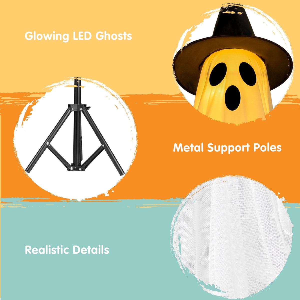Haunt & Co 2 Packs Outdoor,Light Up Halloween Spooky Standing Ghost with Witch Hat,Scary Ghosts Decor with LED Lights