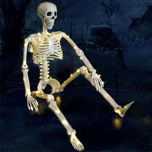 Haunt & Co 36" Full Body Skeleton Decoration,Halloween Posable Skeleton with Lights, Posable Joints Gothic Skeletons Decoration