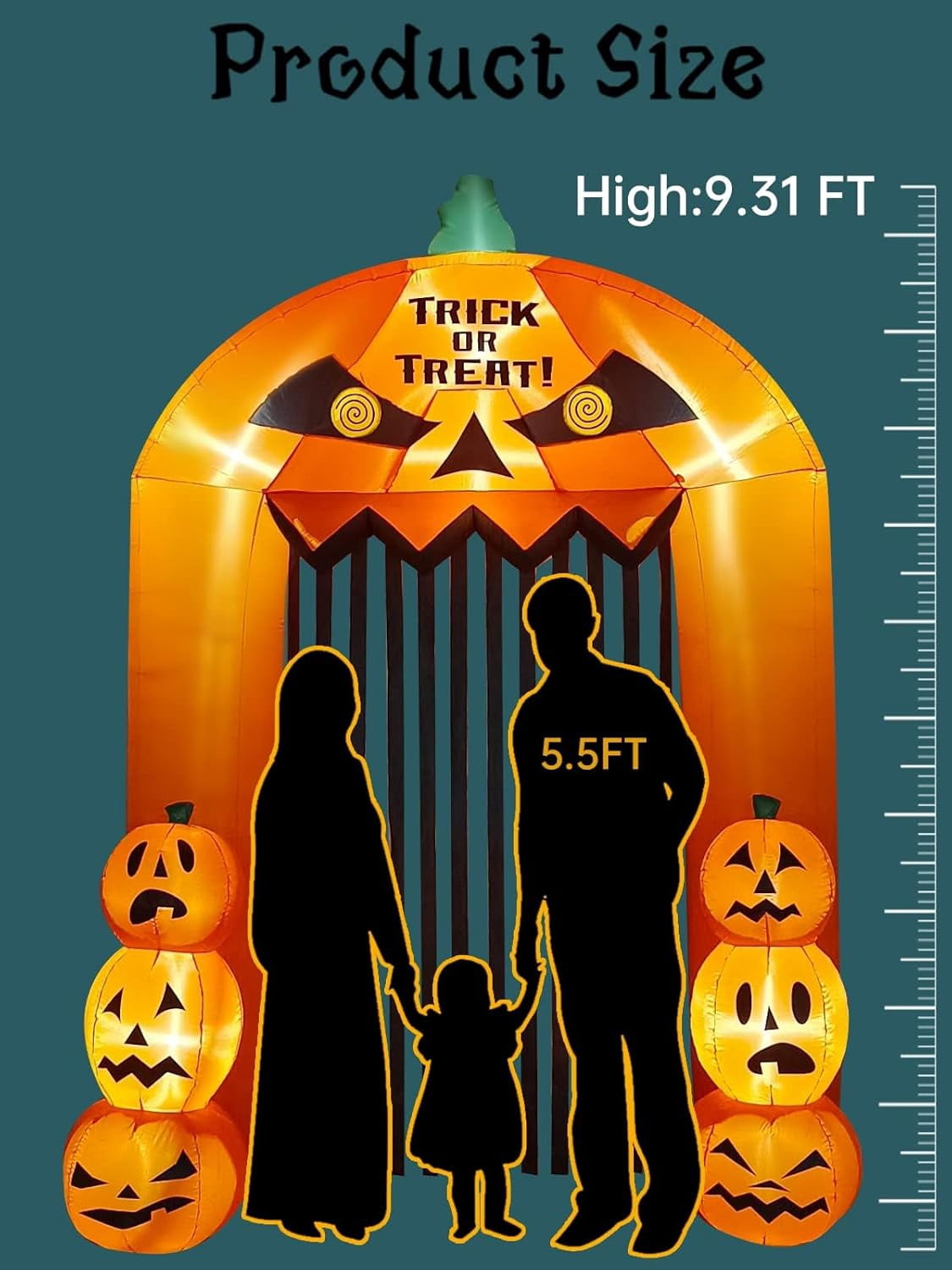 Haunt & Co 9.5ft Halloween Inflatable Pumpkin Arch with LED Lights - Outdoor/Indoor Yard Decoration