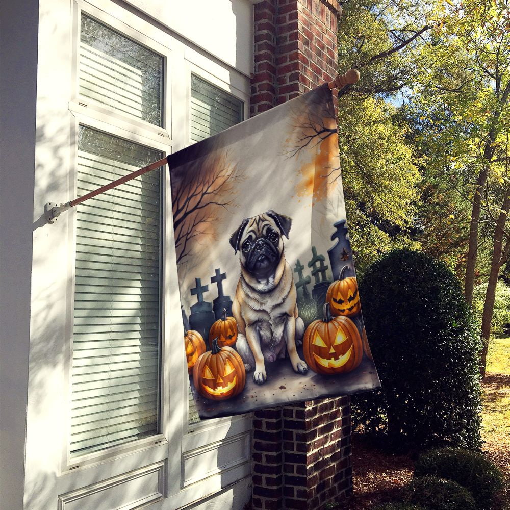 Haunt & Co Halloween Pug Dog House Flag 28x40IN Double-Sided Polyester Decorative Sleeve Pole Flag