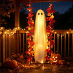 Haunt & Co Nnndbs Maple Leaf Mesh Ghost Hanging Ornament, Halloween Autumn Leaf Decor for Window Door Display, Spooky Fall Home Accent`